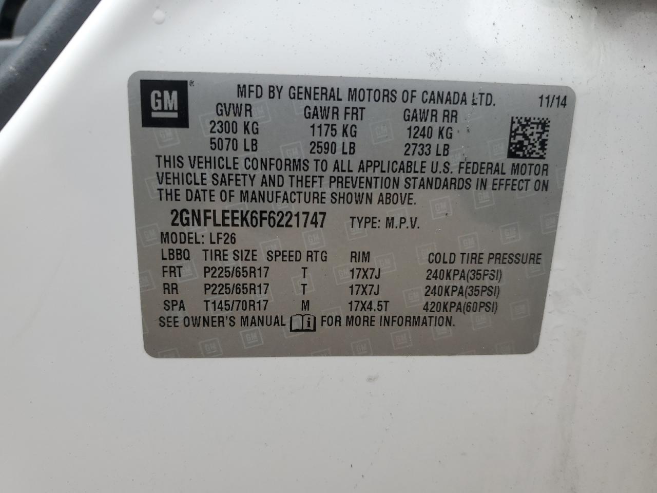 2015 Chevrolet Equinox Ls VIN: 2GNFLEEK6F6221747 Lot: 90348475