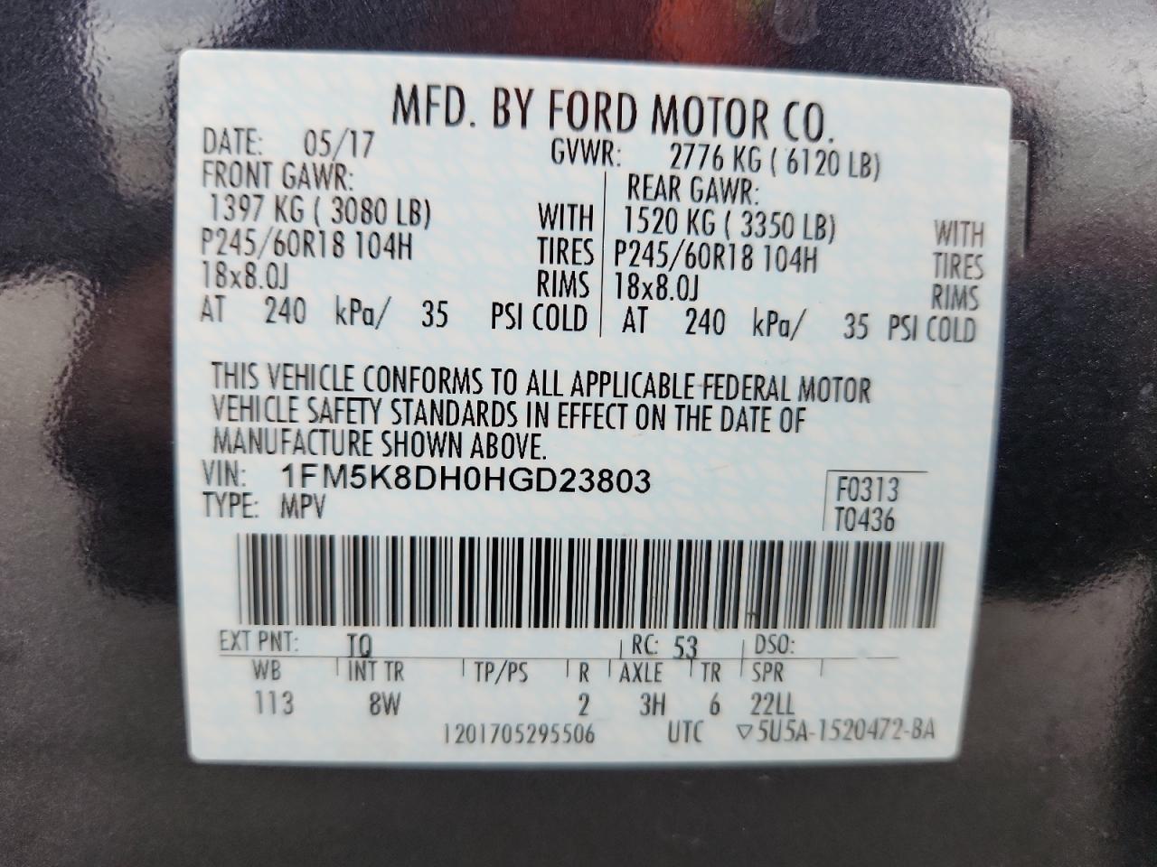 2017 Ford Explorer Xlt VIN: 1FM5K8DH0HGD23803 Lot: 86598635