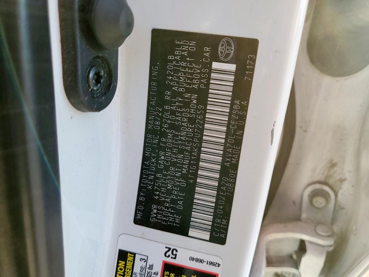 2023 Toyota Camry Se Night Shade VIN: 4T1G11AK5PU722659 Lot: 82408355