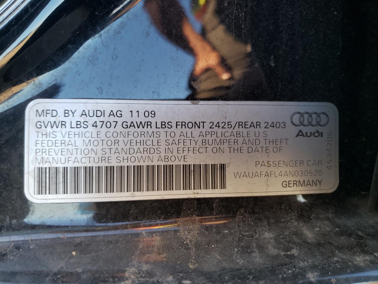 2010 Audi A4 Premium VIN: WAUAFAFL4AN030520 Lot: 82500895