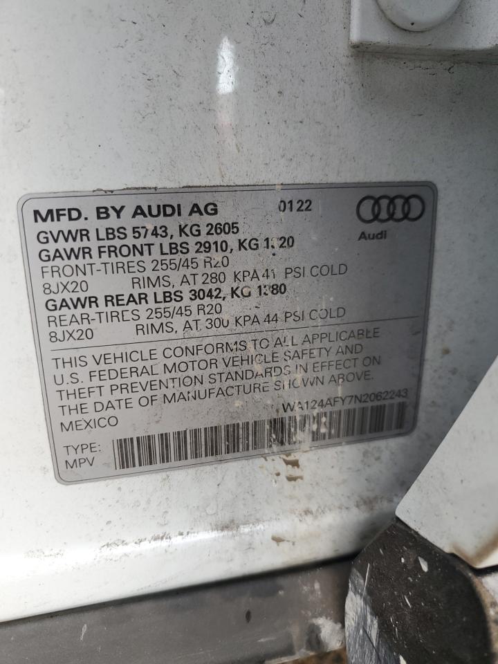 2022 Audi Sq5 Sportback Premium Plus VIN: WA124AFY7N2062243 Lot: 87201205