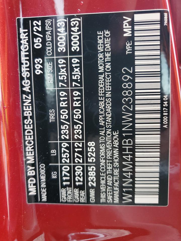 2022 Mercedes-Benz Glb 250 4Matic VIN: W1N4M4HB1NW238892 Lot: 86513055