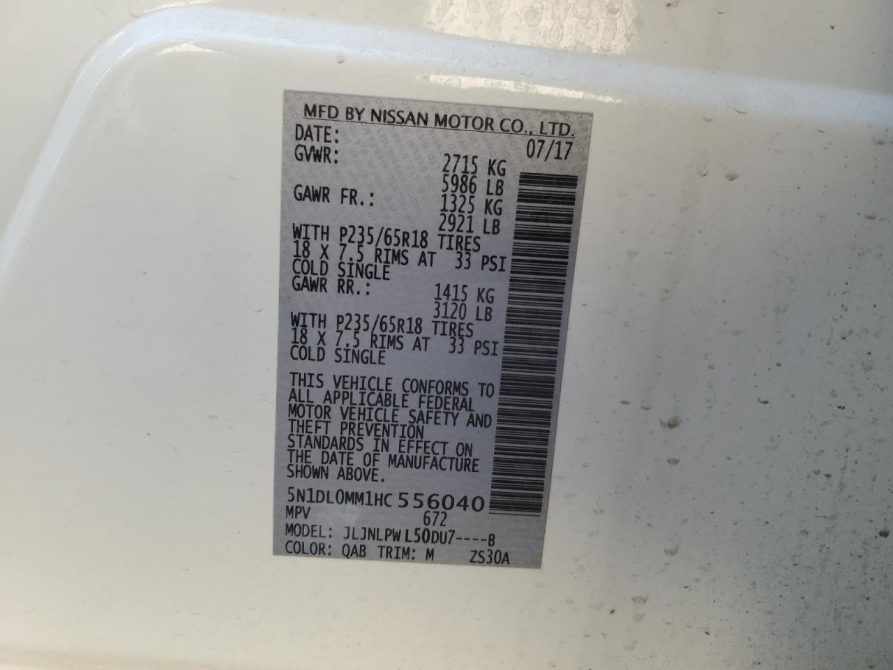 2017 Infiniti Qx60 VIN: 5N1DL0MM1HC556040 Lot: 82561355