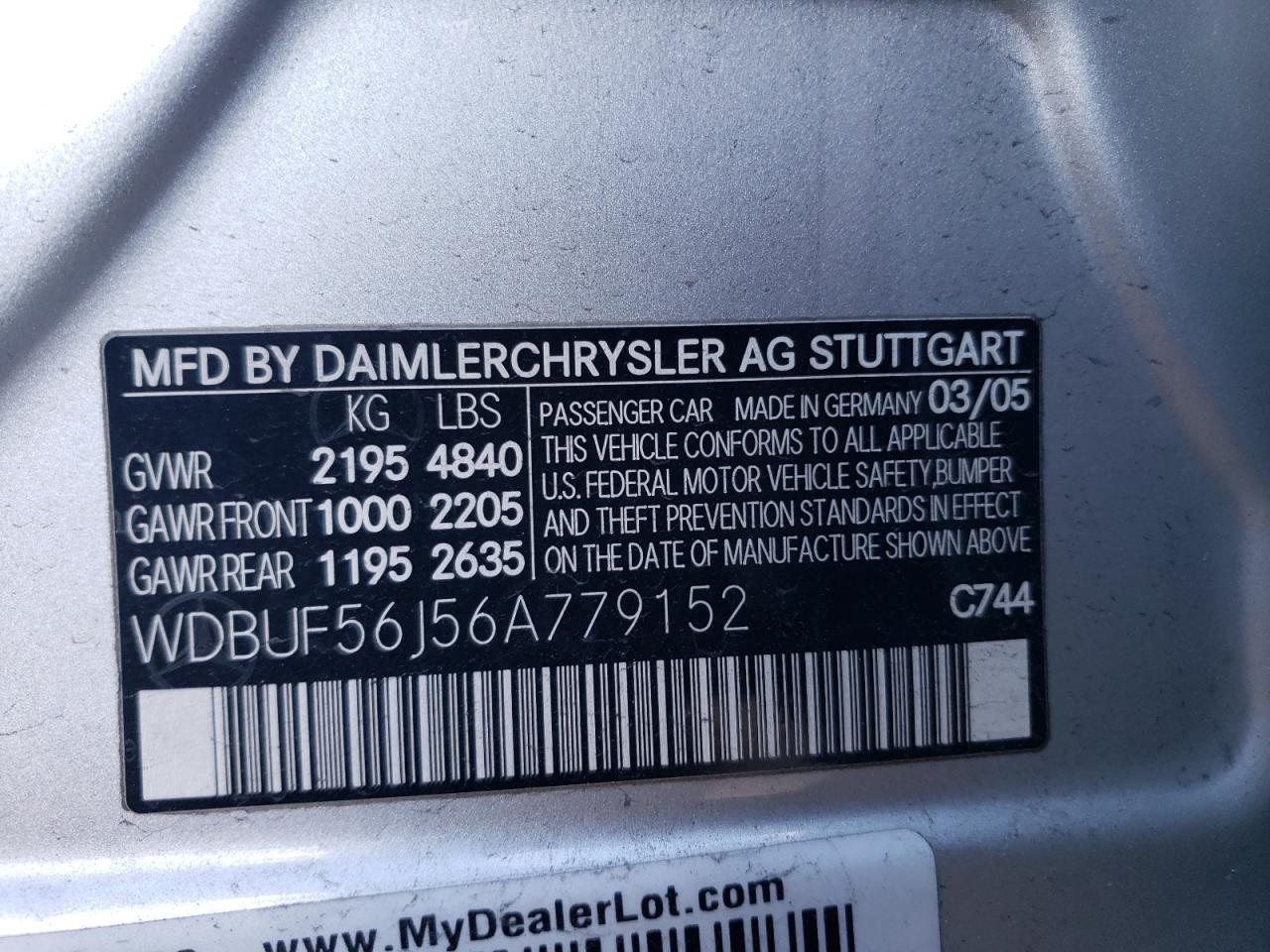 2006 Mercedes-Benz E 350 VIN: WDBUF56J56A779152 Lot: 82268425