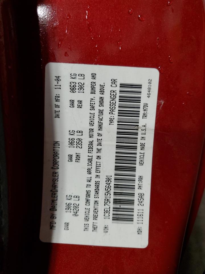 2005 Chrysler Sebring Gtc VIN: 1C3EL75R15N564901 Lot: 90610175