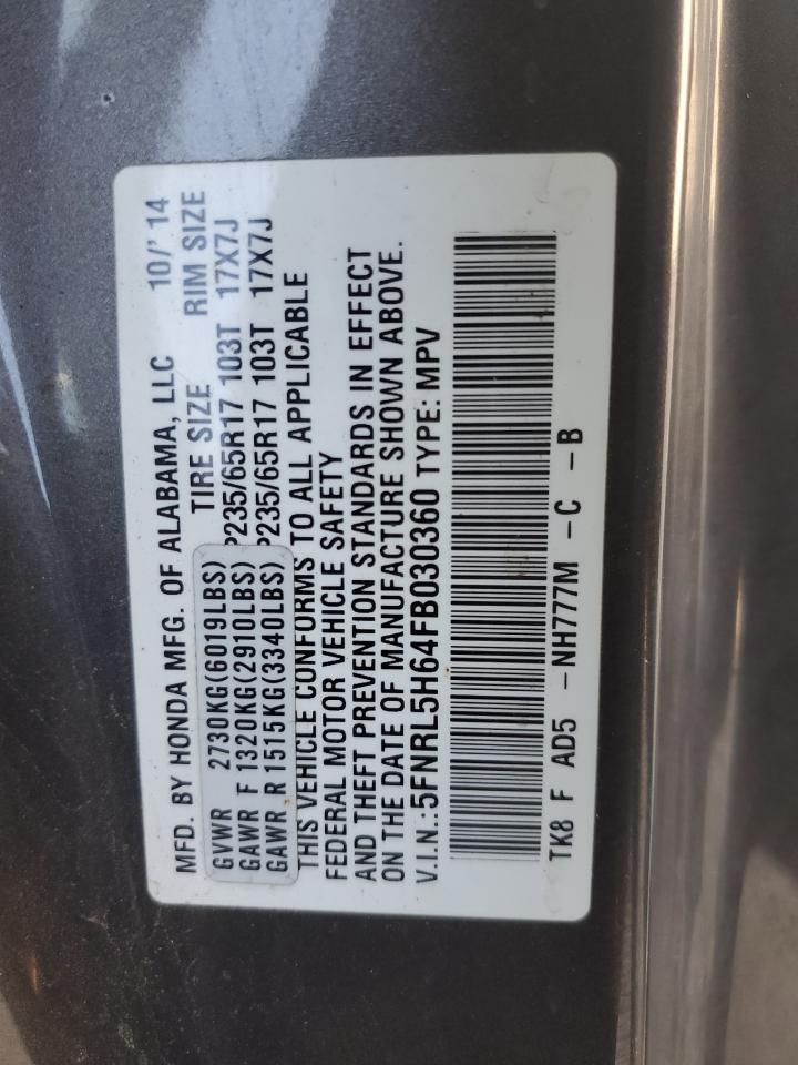 2015 Honda Odyssey Exl VIN: 5FNRL5H64FB030360 Lot: 81979825