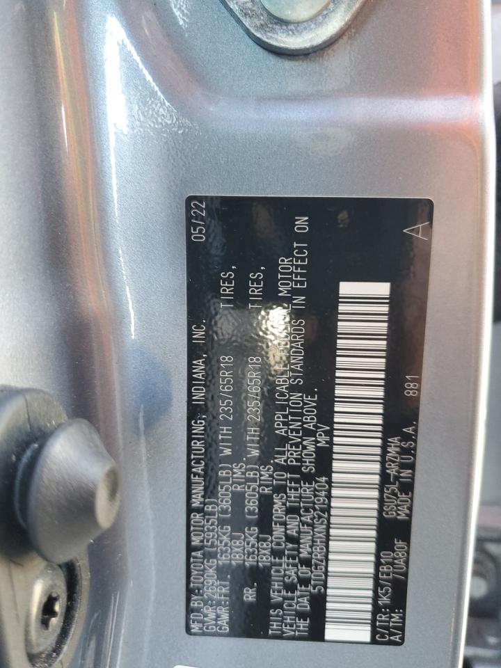 2022 Toyota Highlander Xle VIN: 5TDGZRBHXNS219404 Lot: 84973145