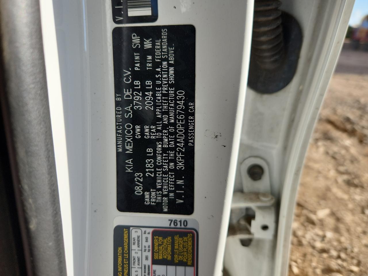 2023 Kia Forte Lx VIN: 3KPF24AD0PE679430 Lot: 84754135