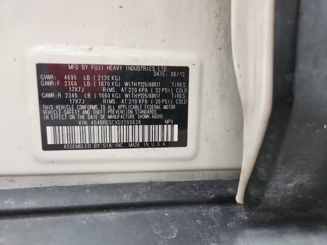 2013 Subaru Outback 3.6R Limited VIN: 4S4BRDSCXD2200628 Lot: 82125645