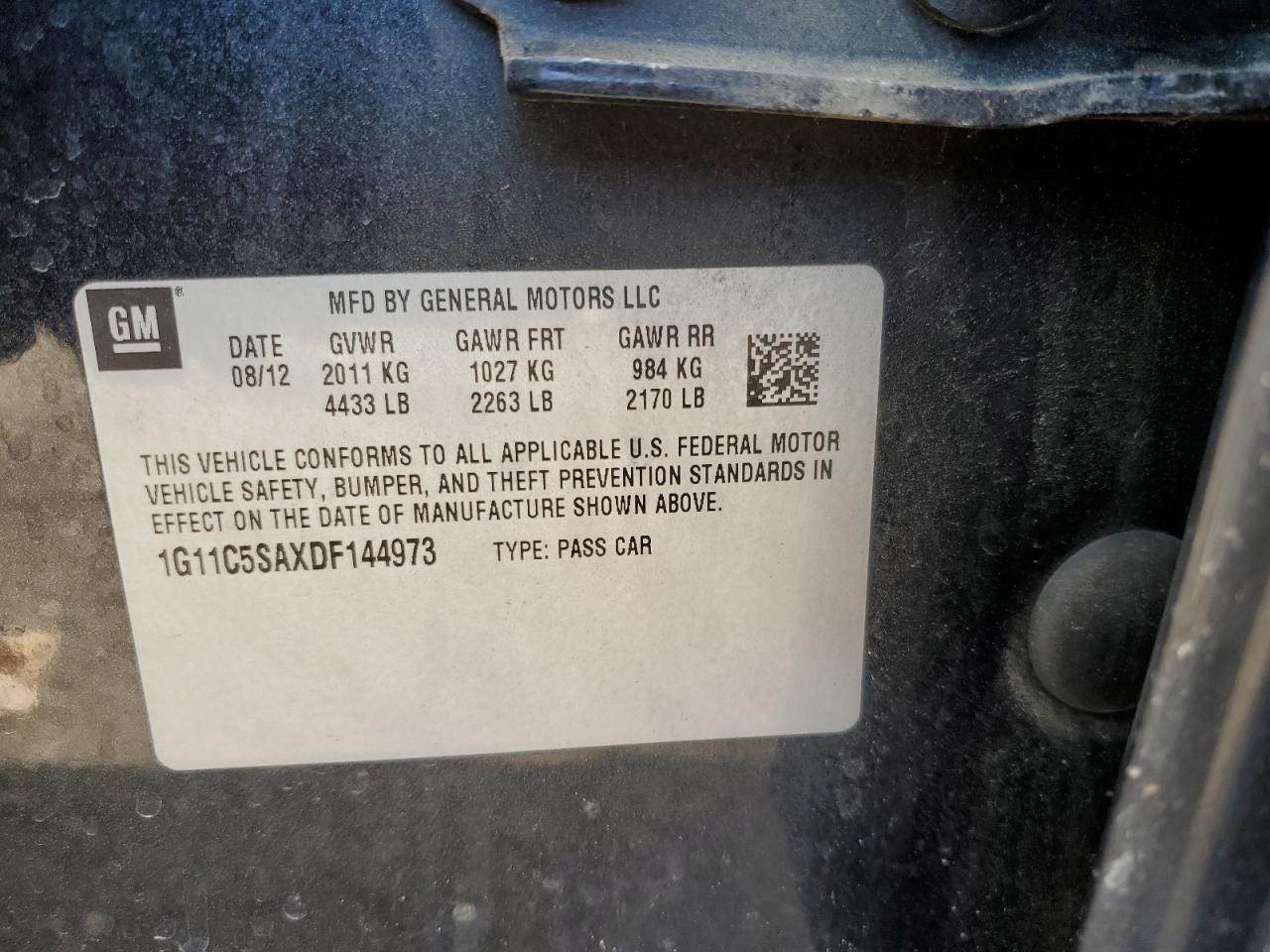 2013 Chevrolet Malibu 1Lt VIN: 1G11C5SAXDF144973 Lot: 84454115
