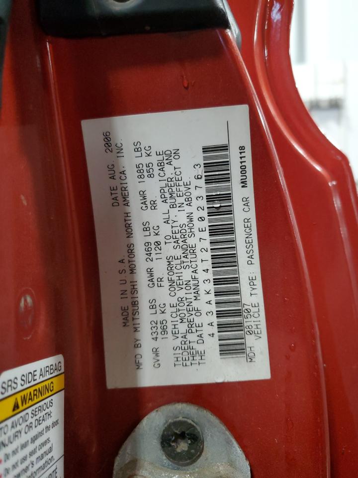 2007 Mitsubishi Eclipse Gt VIN: 4A3AK34T27E023763 Lot: 84902595