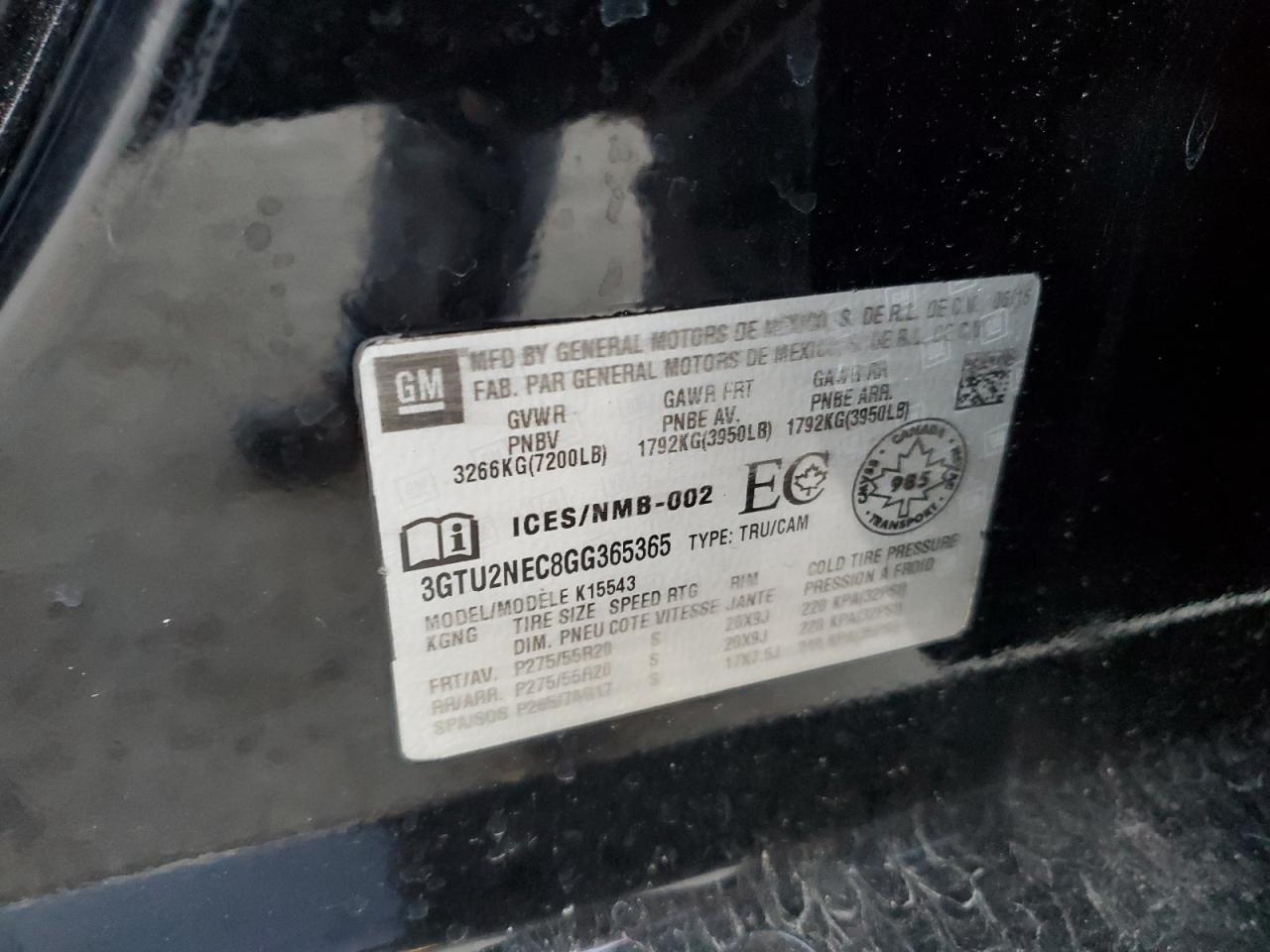 2016 GMC Sierra K1500 Slt VIN: 3GTU2NEC8GG365365 Lot: 90240945