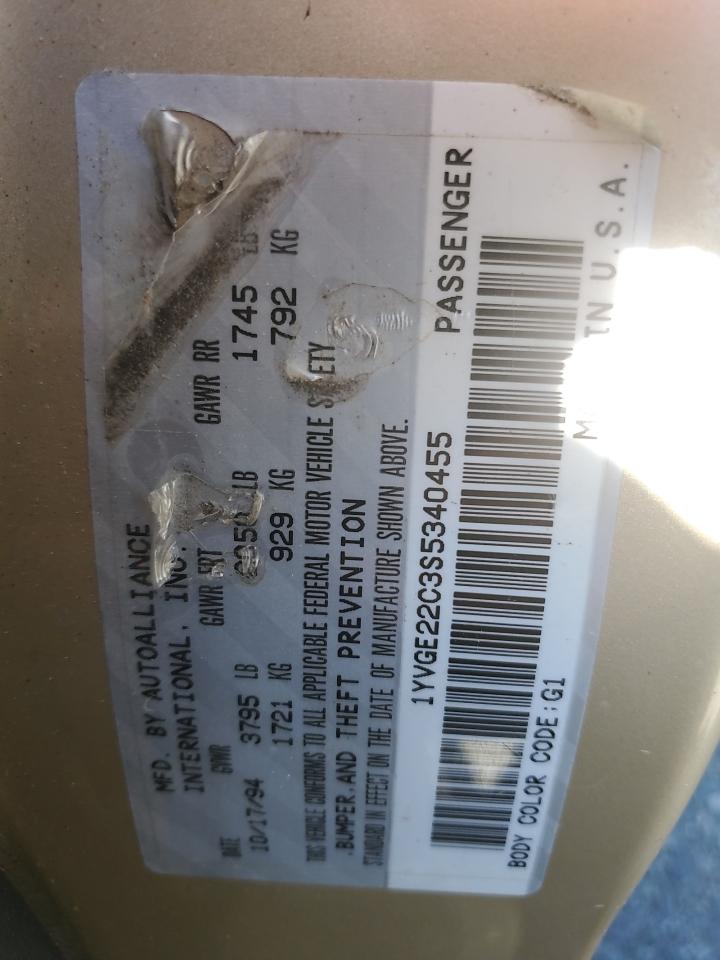 1995 Mazda 626 Dx VIN: 1YVGE22C3S5340455 Lot: 84890065