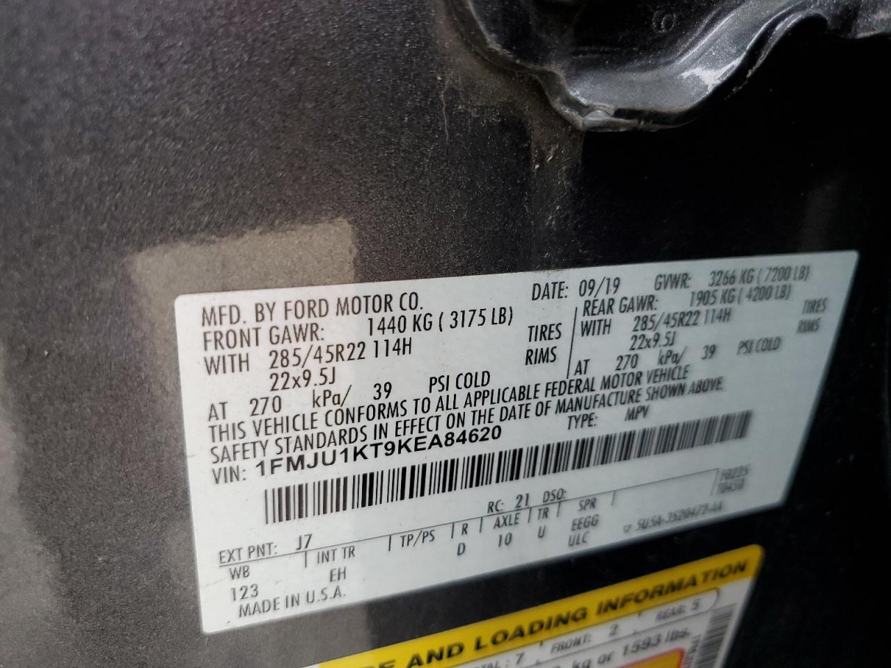 2019 Ford Expedition Limited VIN: 1FMJU1KT9KEA84620 Lot: 85944665