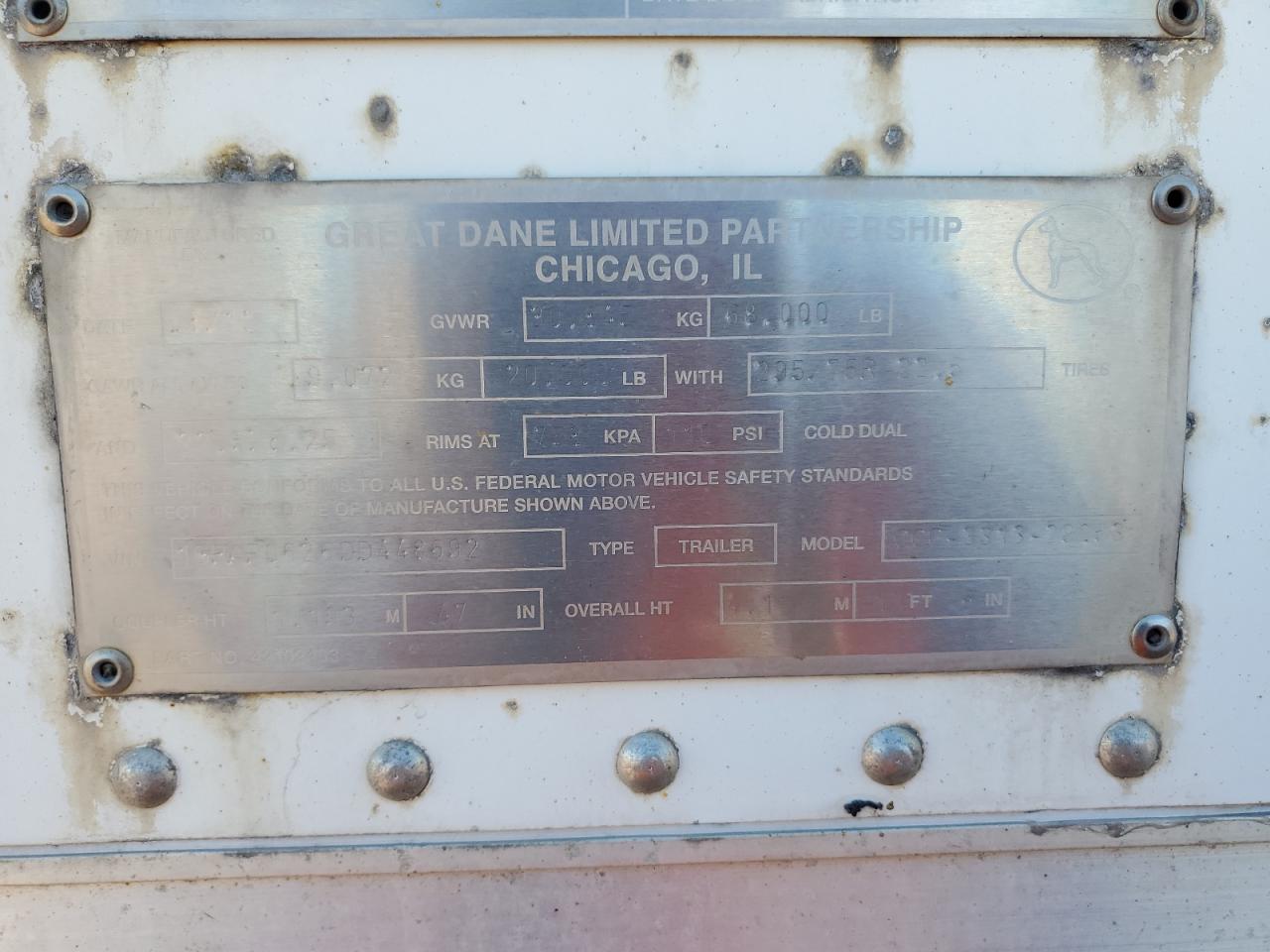 2013 Great Dane Dry Van Trailer VIN: 1GRAP0626DD448692 Lot: 84359065