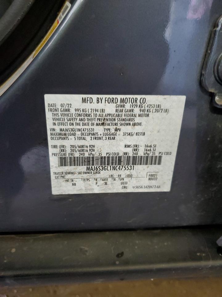 2022 Ford Ecosport Se VIN: MAJ6S3GL1NC475531 Lot: 85136635