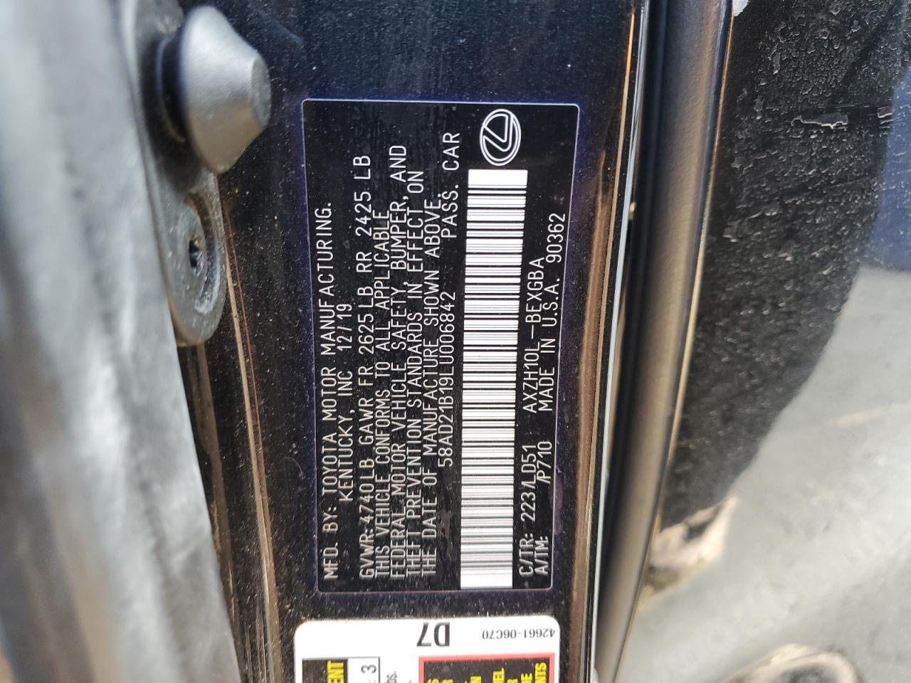 2020 Lexus Es 300H VIN: 58AD21B19LU006842 Lot: 86266245