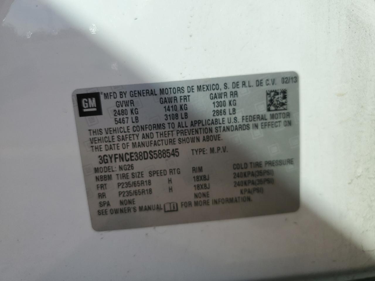 2013 Cadillac Srx Luxury Collection VIN: 3GYFNCE38DS588545 Lot: 86287445