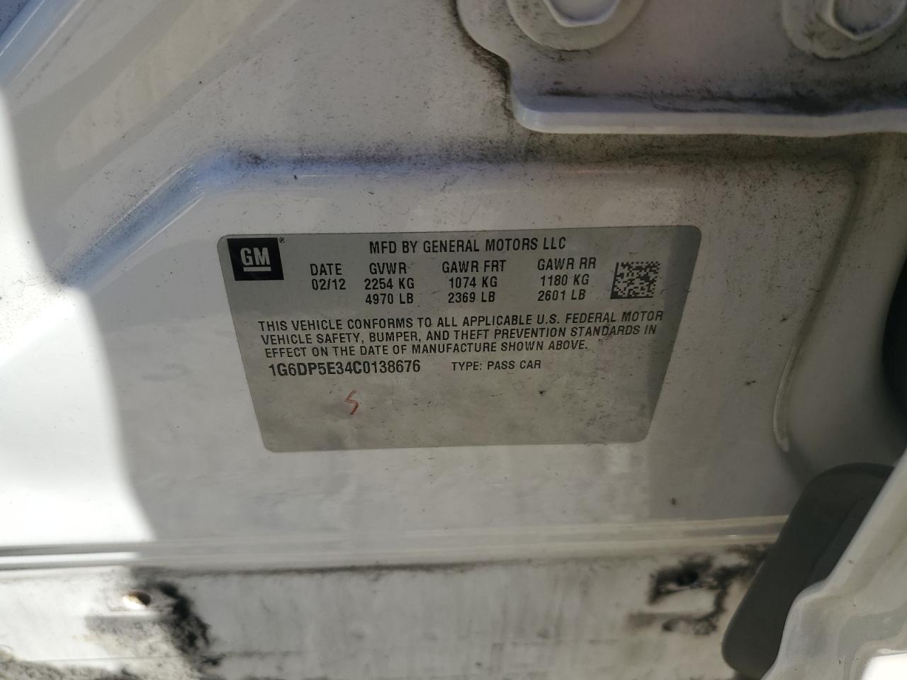 2012 Cadillac Cts Premium Collection VIN: 1G6DP5E34C0138676 Lot: 86555155