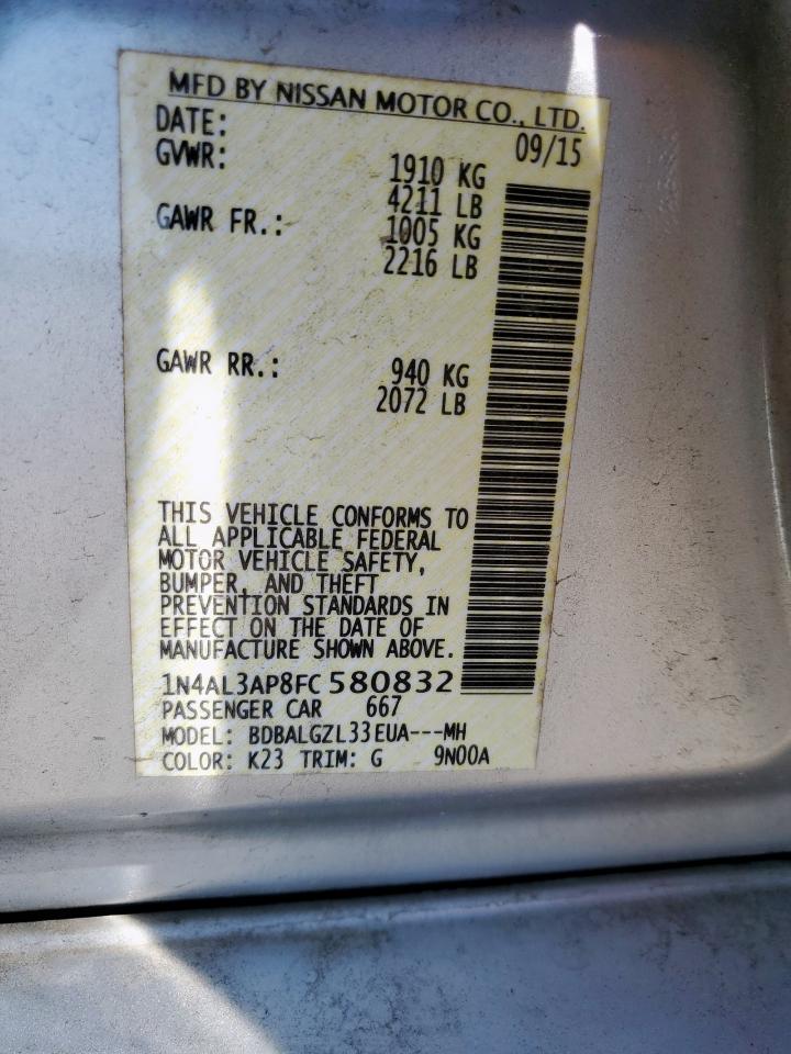 2015 Nissan Altima 2.5 VIN: 1N4AL3AP8FC580832 Lot: 86271695