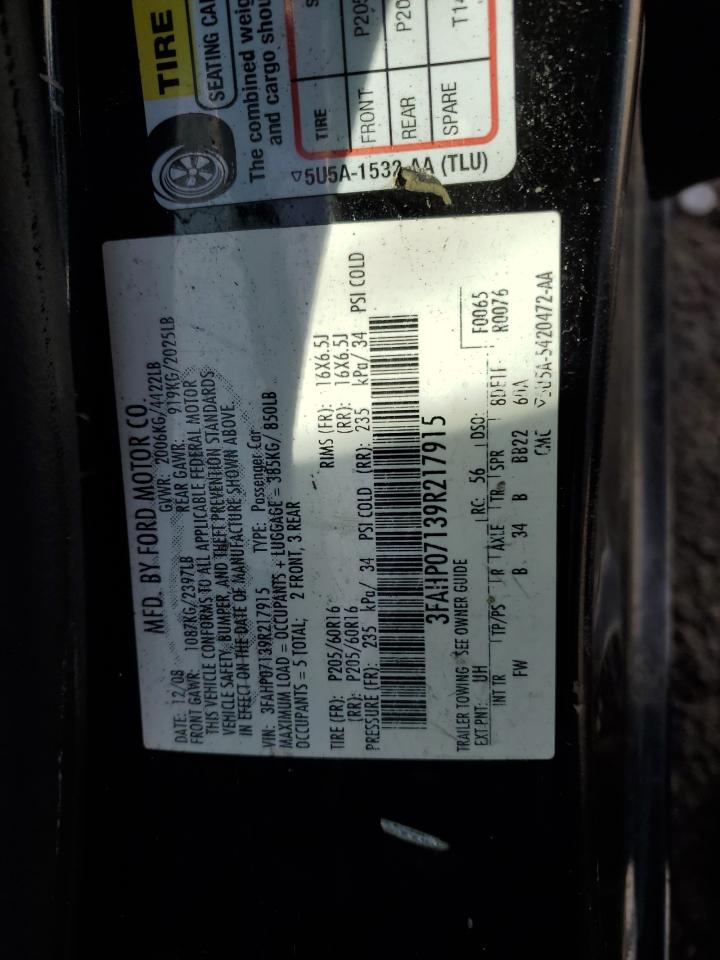 2009 Ford Fusion Se VIN: 3FAHP07139R217915 Lot: 90056255