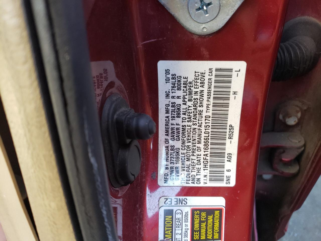 2006 Honda Civic Ex VIN: 1HGFA16866L015170 Lot: 84455375