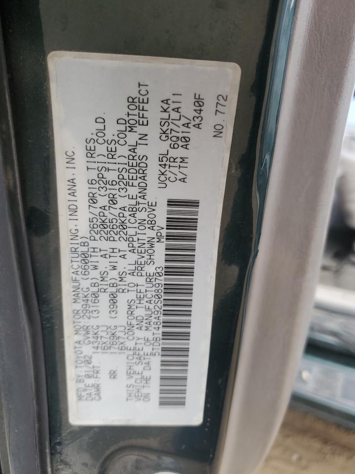 2002 Toyota Sequoia Limited VIN: 5TDBT48A92S089703 Lot: 82594645