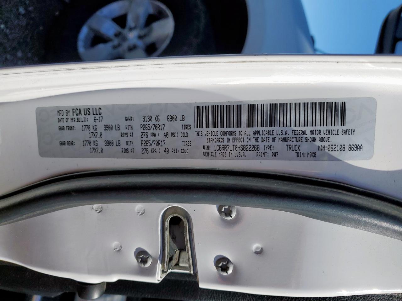 2017 Ram 1500 Slt VIN: 1C6RR7LT0HS822266 Lot: 90377735