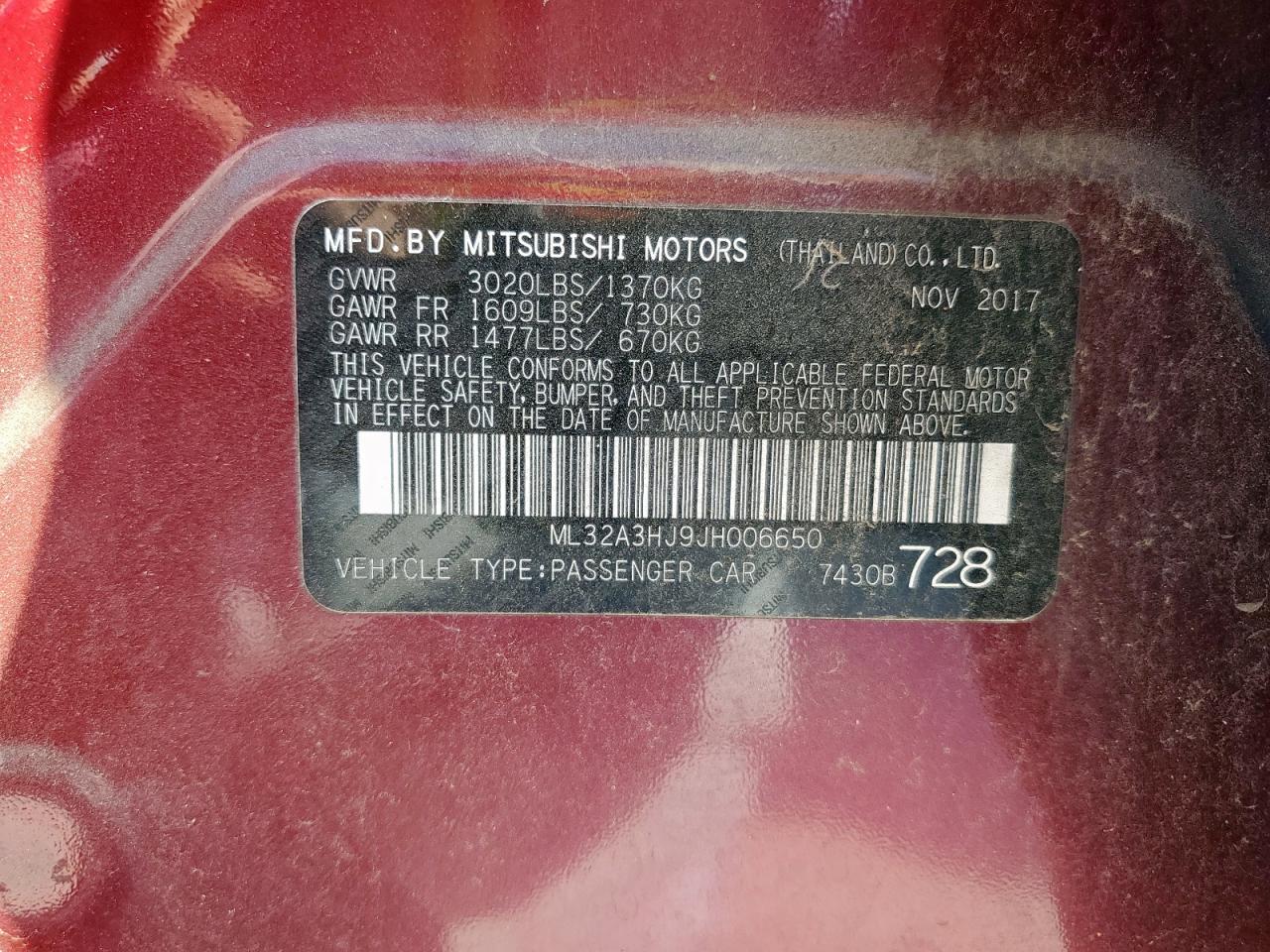 2018 Mitsubishi Mirage Es VIN: ML32A3HJ9JH006650 Lot: 85768265