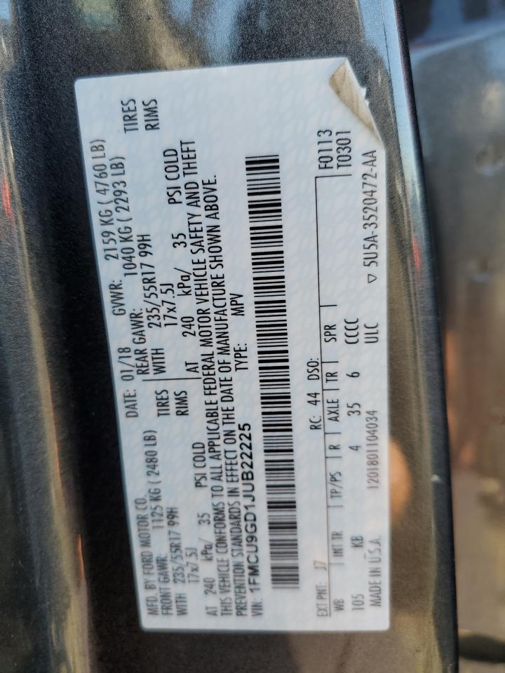 2018 Ford Escape Se VIN: 1FMCU9GD1JUB22225 Lot: 87108325