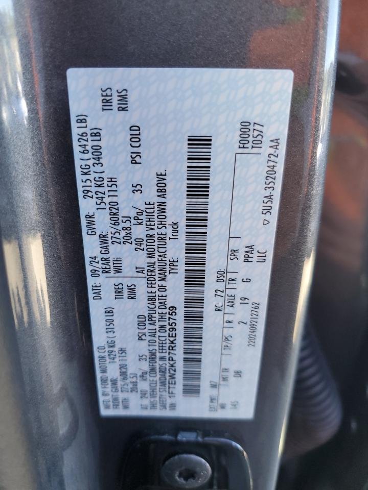 2024 Ford F150 Stx VIN: 1FTEW2KP7RKE95759 Lot: 84234775