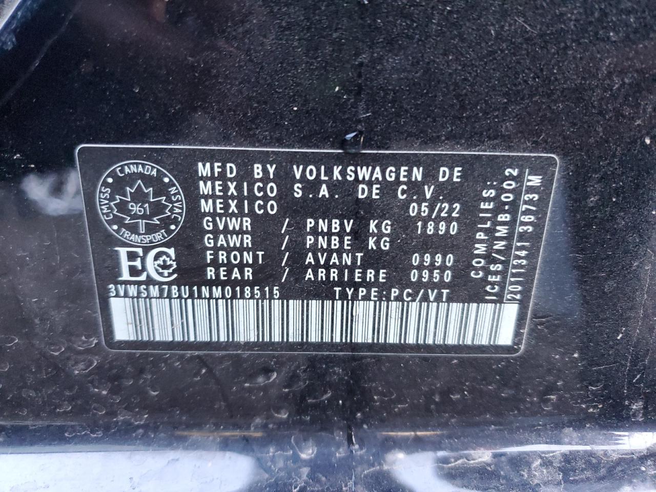 2022 Volkswagen Jetta Comfortline VIN: 3VWSM7BU1NM018515 Lot: 85814065