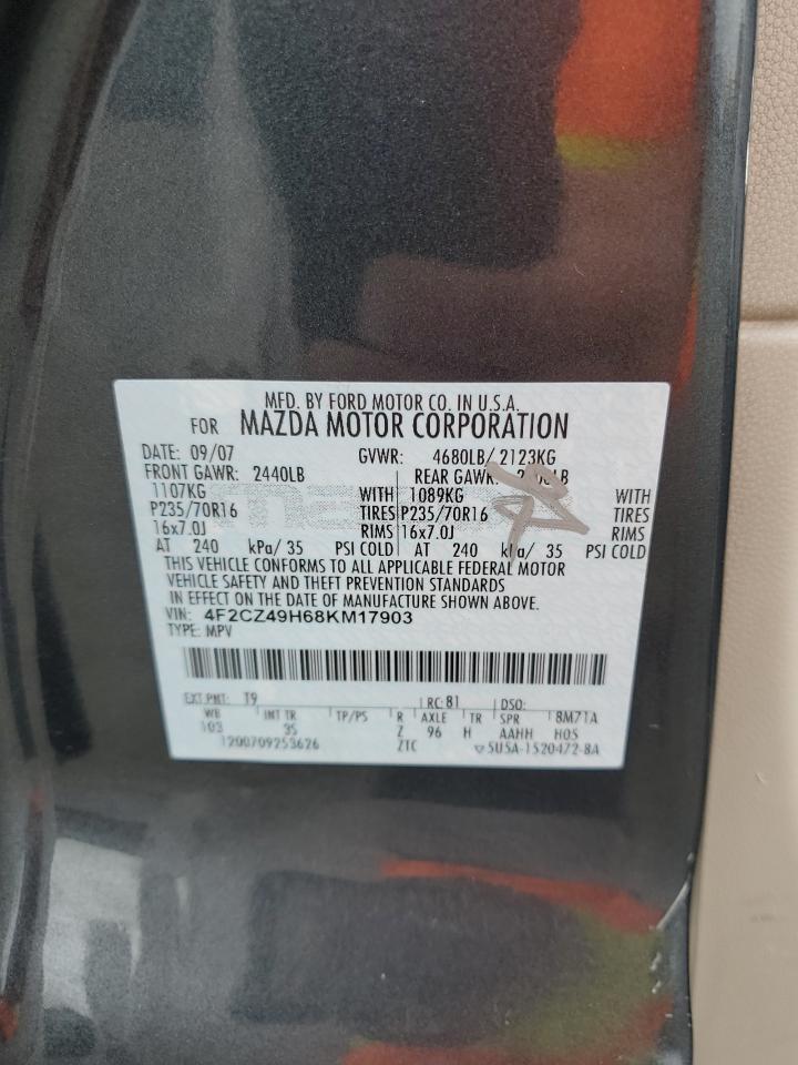 2008 Mazda Tribute Hybrid VIN: 4F2CZ49H68KM17903 Lot: 82436655