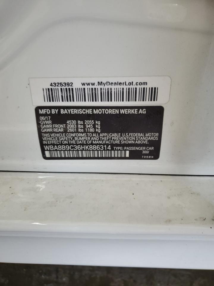 2017 BMW 330 I VIN: WBA8B9C36HK886314 Lot: 89551055