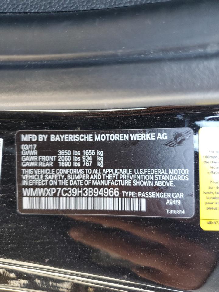 2017 Mini Cooper S VIN: WMWXP7C39H3B94966 Lot: 84482275