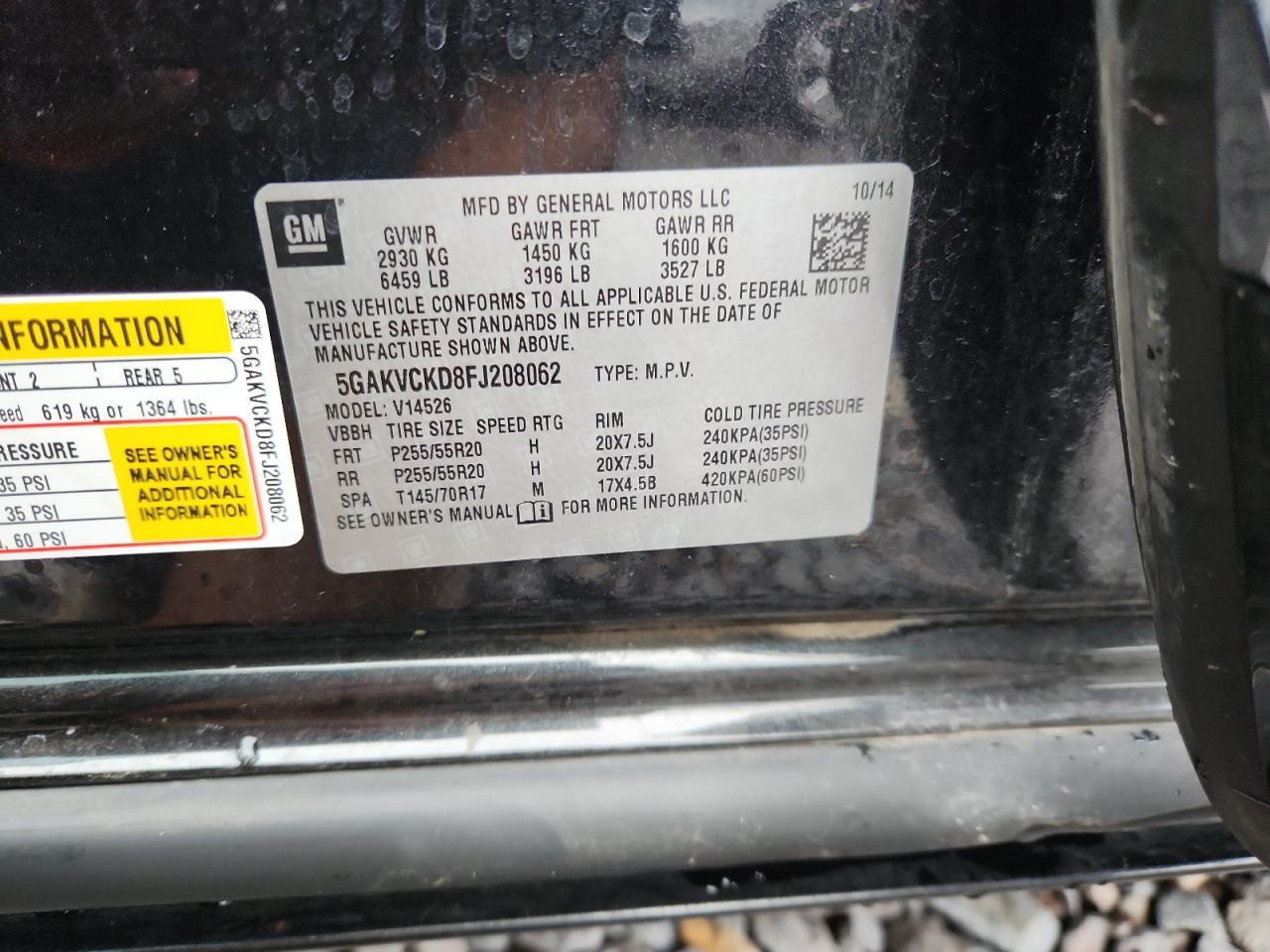 2015 Buick Enclave VIN: 5GAKVCKD8FJ208062 Lot: 82312575