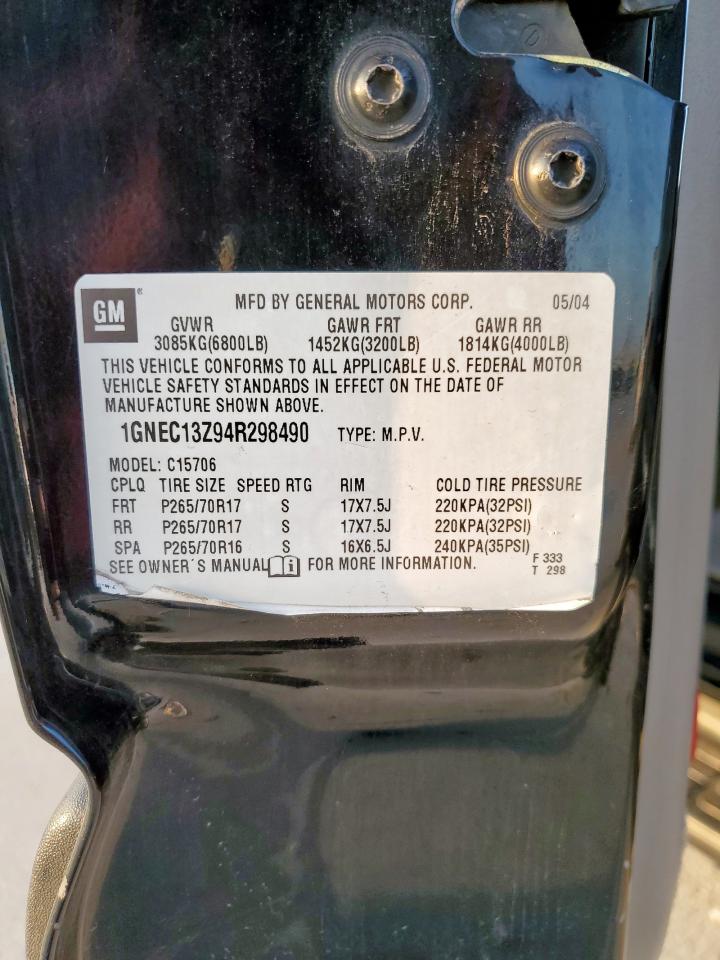 2004 Chevrolet Tahoe C1500 VIN: 1GNEC13Z94R298490 Lot: 90260905