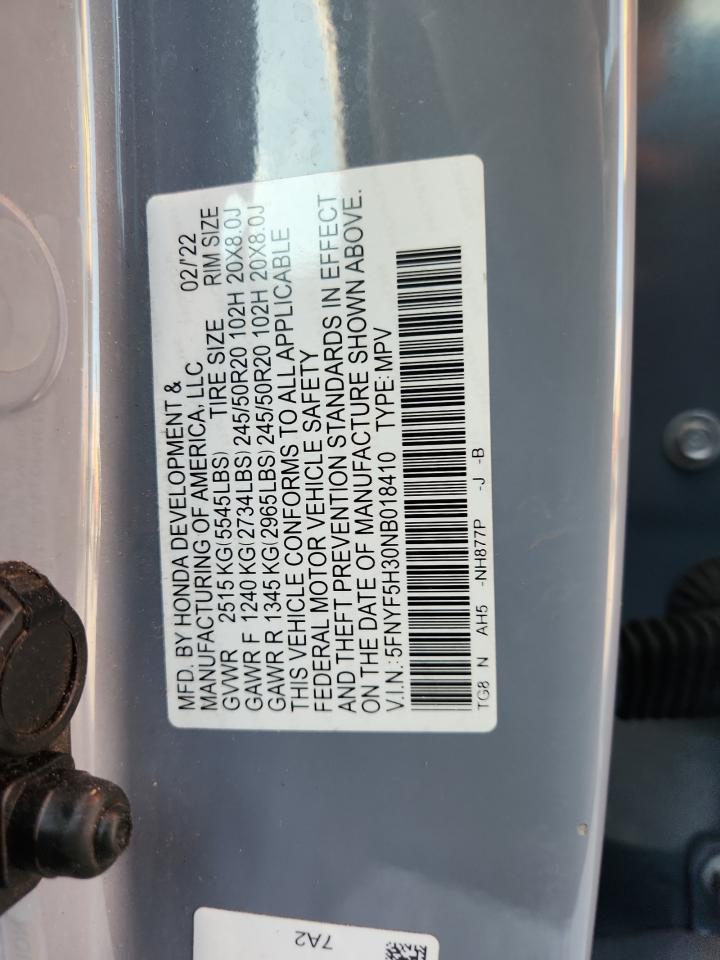 2022 Honda Pilot Sport VIN: 5FNYF5H30NB018410 Lot: 84900735