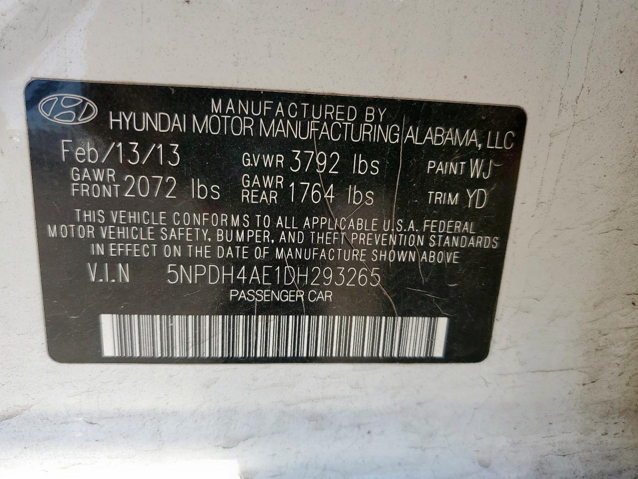 2013 Hyundai Elantra Gls VIN: 5NPDH4AE1DH293265 Lot: 82469085