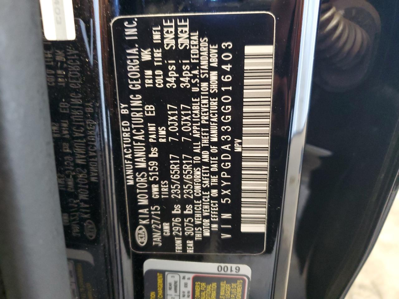 2016 Kia Sorento Lx VIN: 5XYPGDA33GG016403 Lot: 86240825