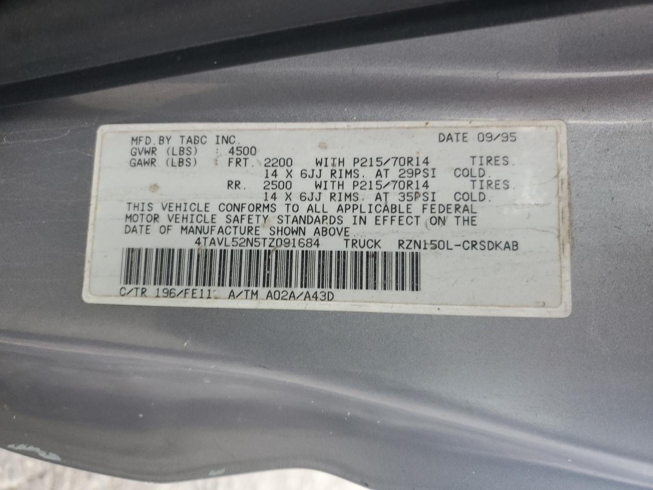 1996 Toyota Tacoma Xtracab VIN: 4TAVL52N5TZ091684 Lot: 86527765