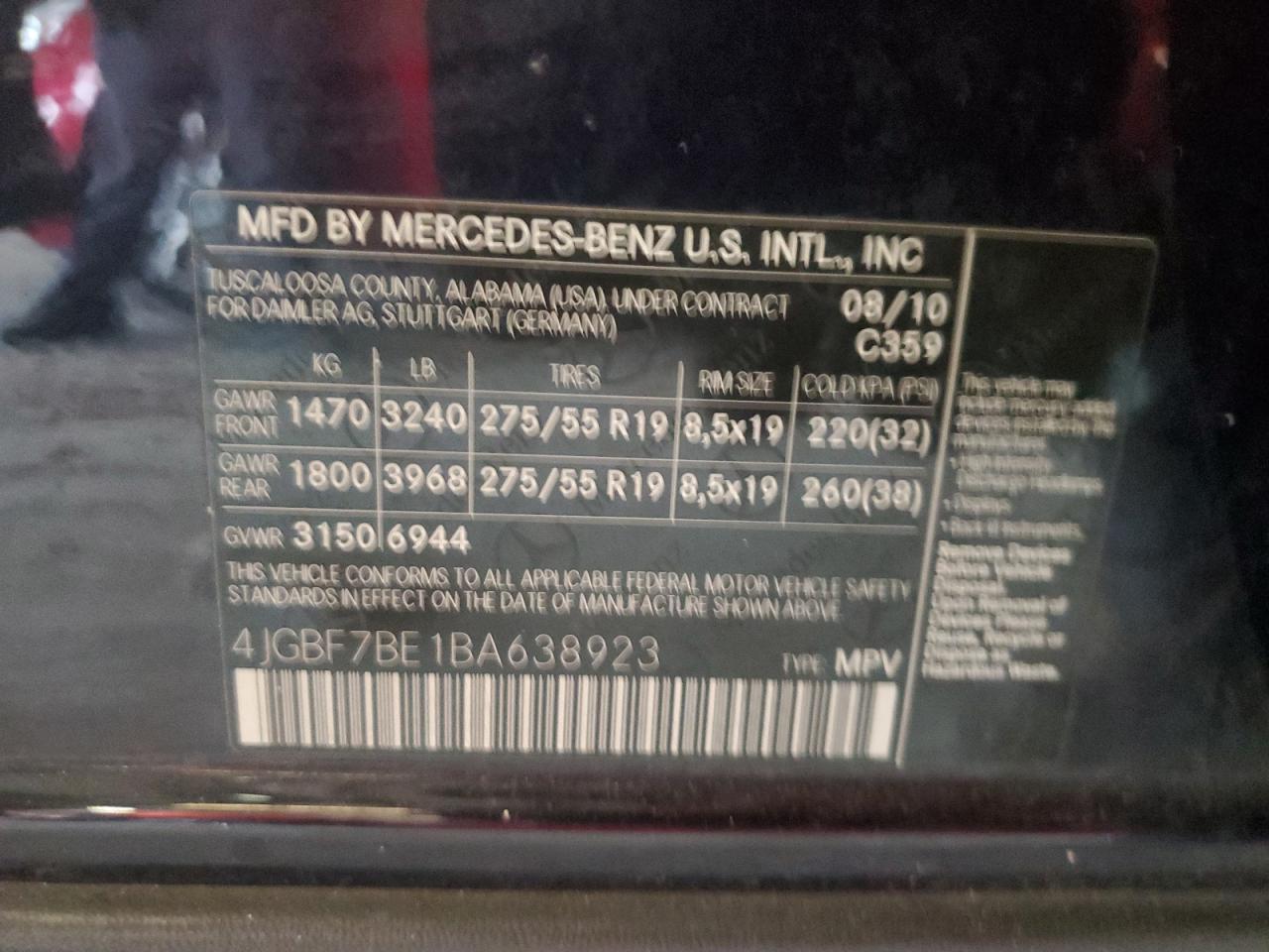2011 Mercedes-Benz Gl 450 4Matic VIN: 4JGBF7BE1BA638923 Lot: 82243735