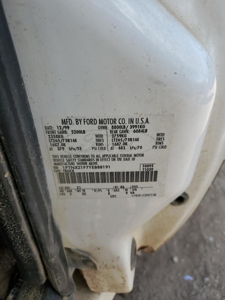 2000 Ford F250 Super Duty VIN: 1FTNX21F7YEB88191 Lot: 90454205