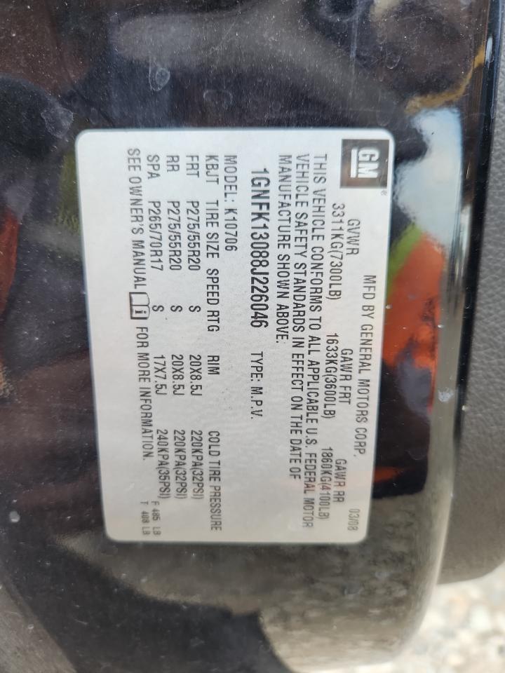 2008 Chevrolet Tahoe K1500 VIN: 1GNFK13088J226046 Lot: 87035155