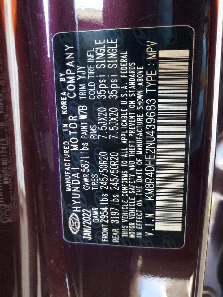 2022 Hyundai Palisade Sel VIN: KM8R4DHE2NU439683 Lot: 85545845