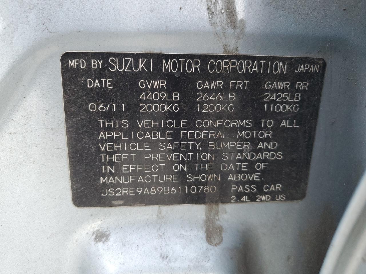 2011 Suzuki Kizashi Sport Sls VIN: JS2RE9A89B6110780 Lot: 84880205