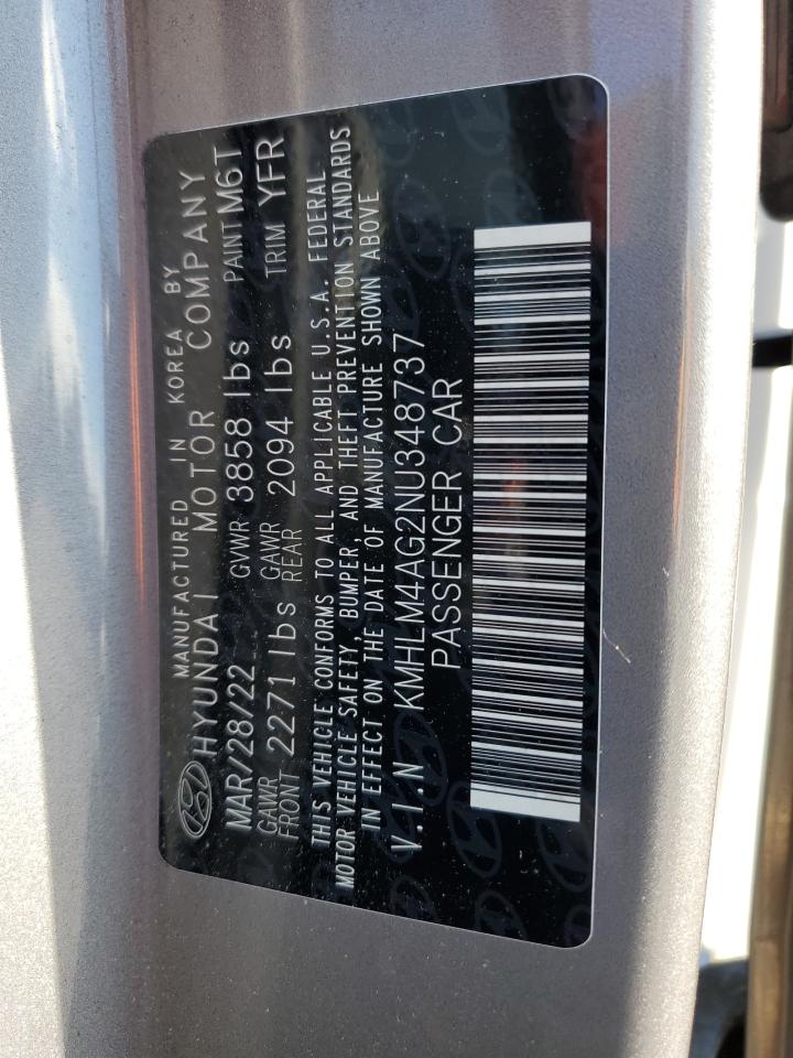 2022 Hyundai Elantra Sel VIN: KMHLM4AG2NU348737 Lot: 82593365