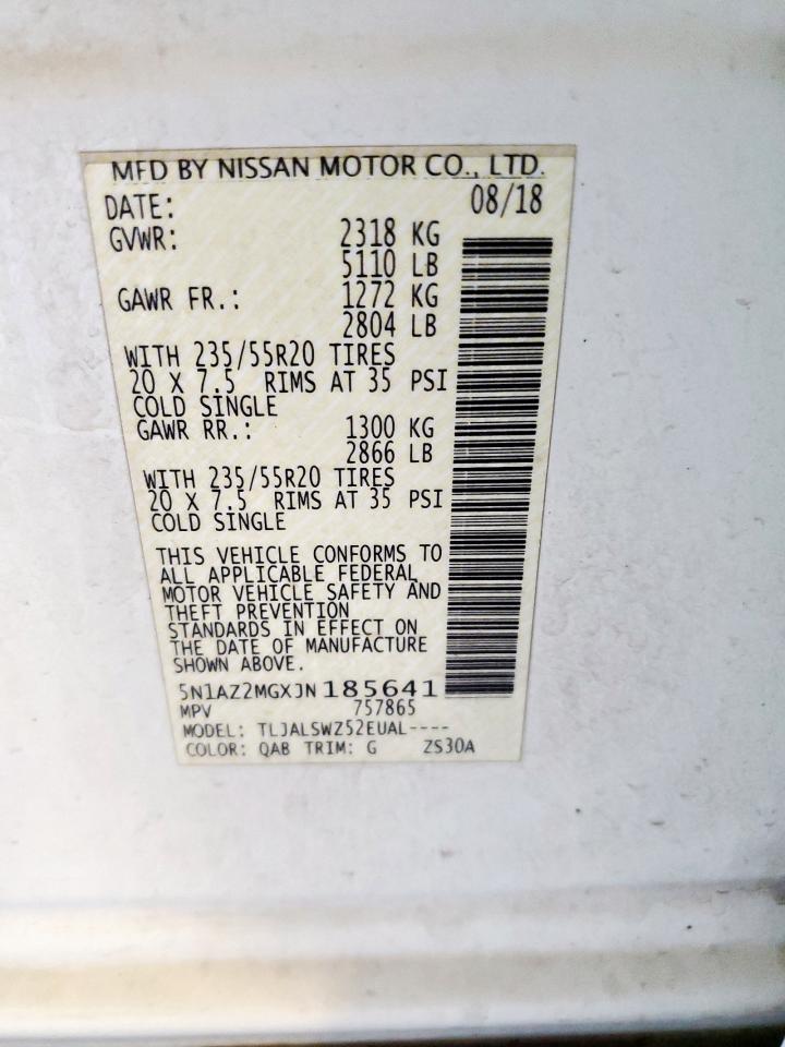 2018 Nissan Murano S VIN: 5N1AZ2MGXJN185641 Lot: 85341505