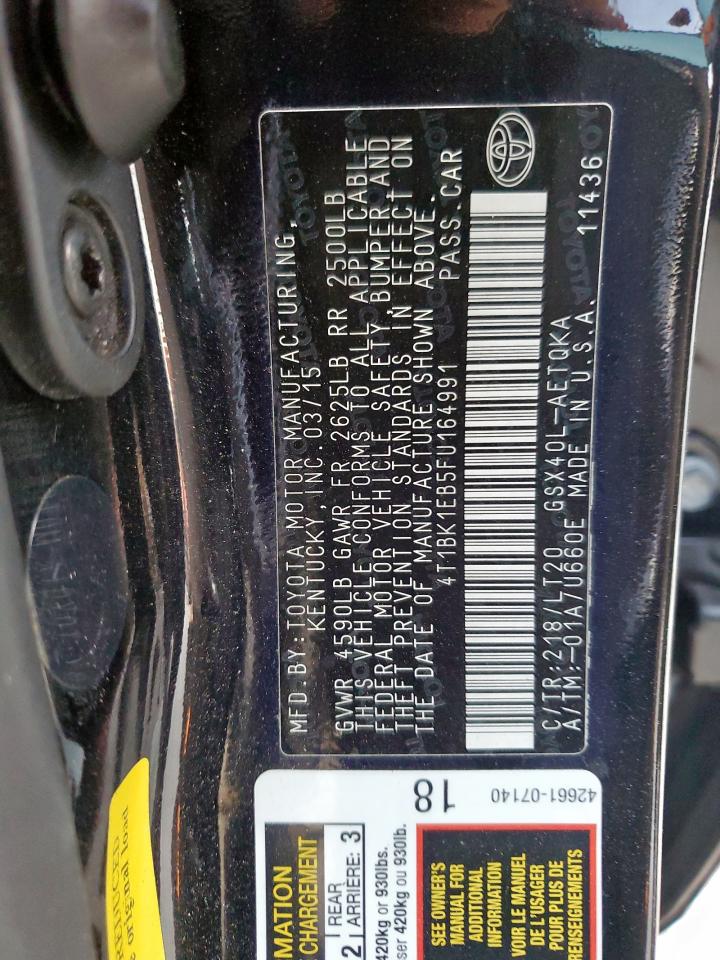 2015 Toyota Avalon Xle VIN: 4T1BK1EB5FU164991 Lot: 86184865