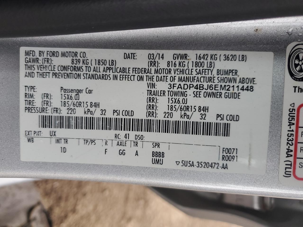 2014 Ford Fiesta Se VIN: 3FADP4BJ6EM211448 Lot: 89680965